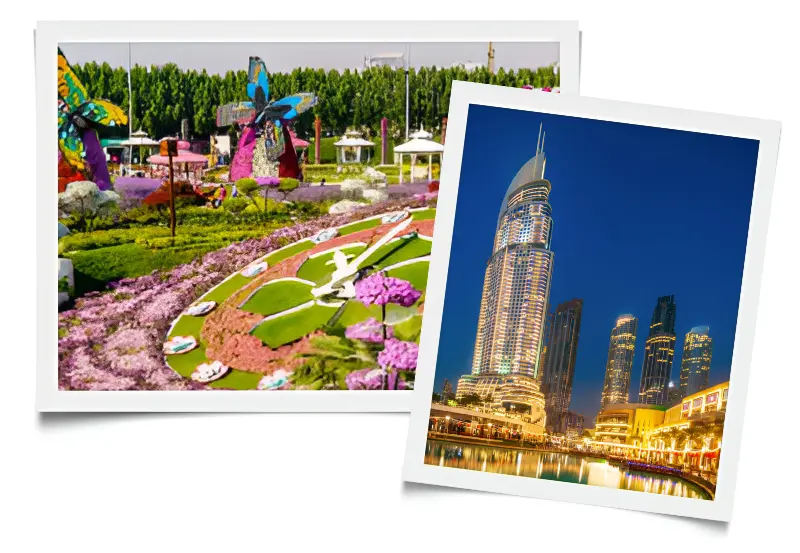 Dubai Miracle Garden and the Burj Khalifa 